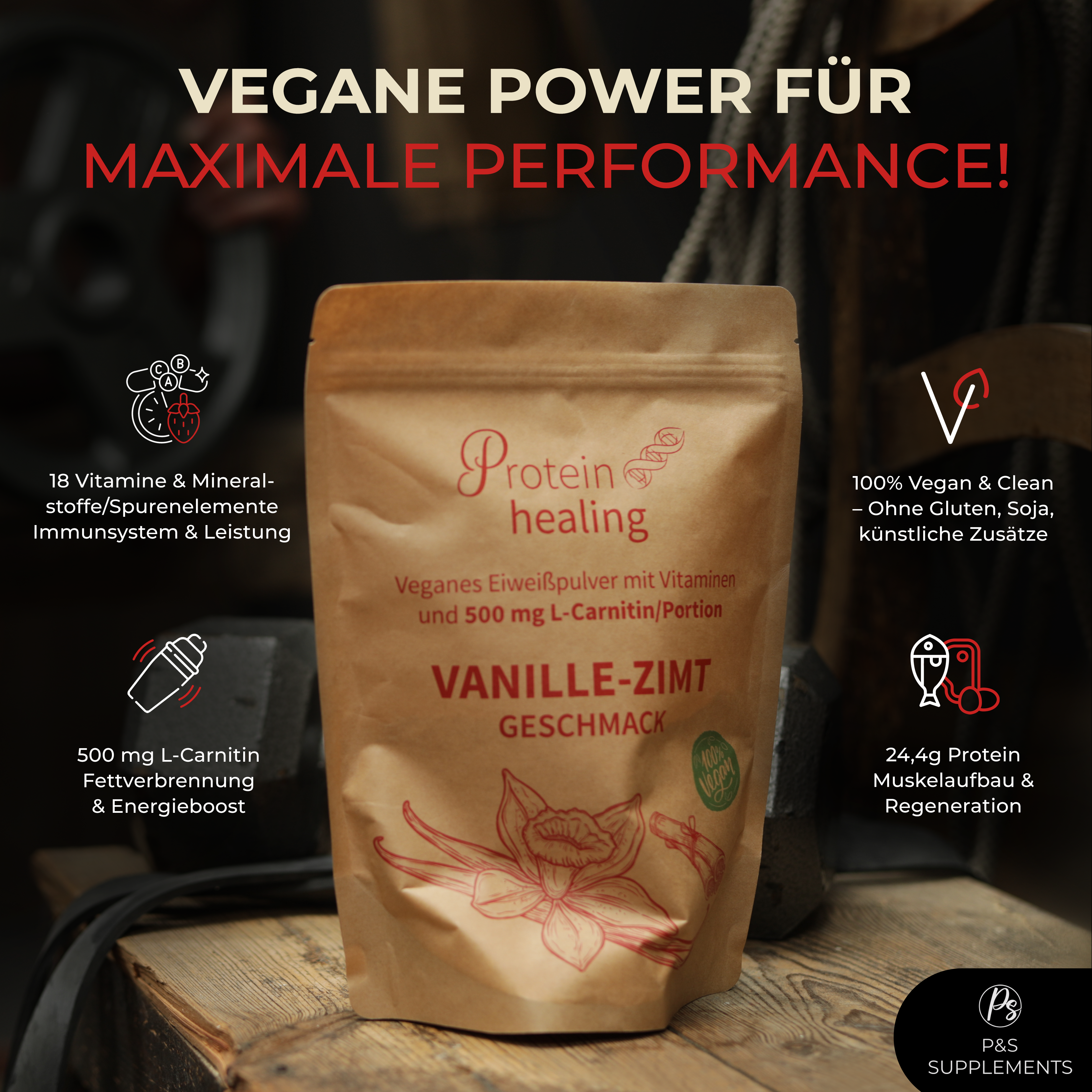 P&S SUPPLEMENTS veganes Pulver Vanille-Zimt 500g - P&S Cosmetics & Supplements